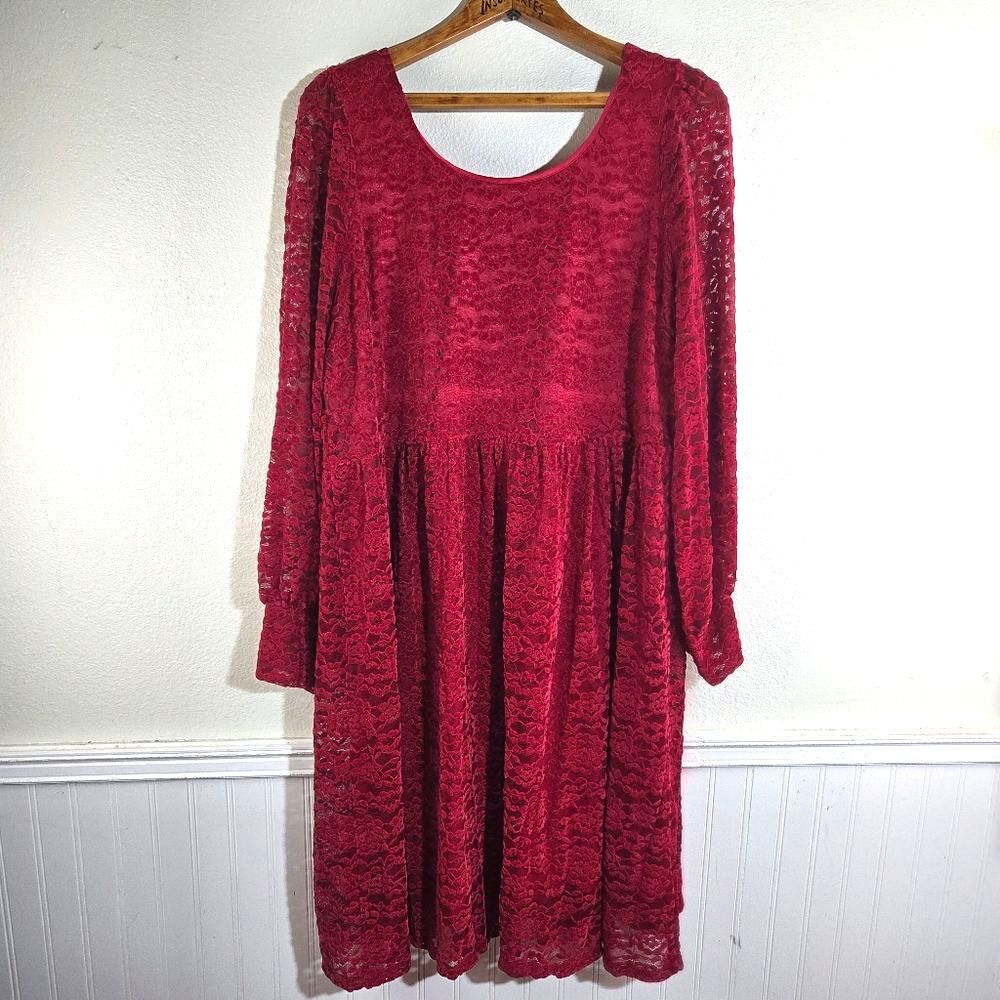 Women's Modcloth NWT Elegant Red Floral Lace Midi Dress Size 2XL